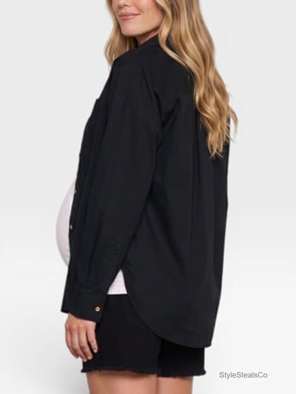 Oversized Maternity Button Down Poplin Long Sleeve Shirt - Picture 3 of 5